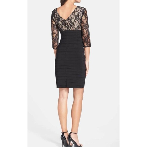 Adrianna Papell L41315 Women's Black Lace Bodice Banded Sheath Dress Size 4P - Picture 3 of 15